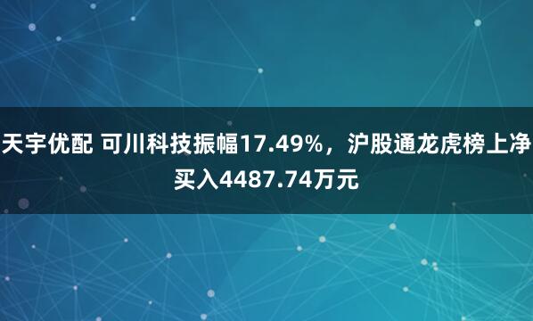 天宇优配 可川科技振幅17.49%,沪股通龙虎榜上净买入4487.74万元